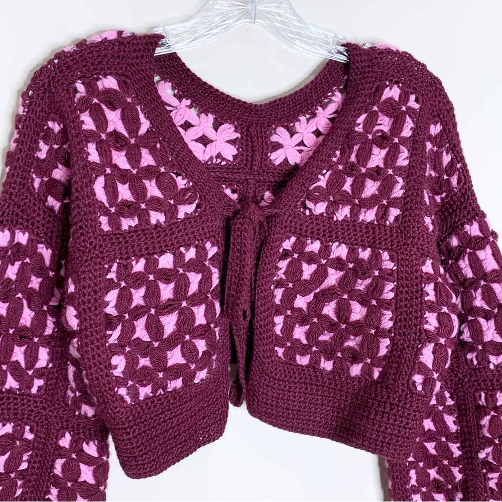 PROCHE Studios Bastidor Baby Alpaca Crochet Cardigan (Sz S/M) Reversible Cropped - Picture 7 of 16